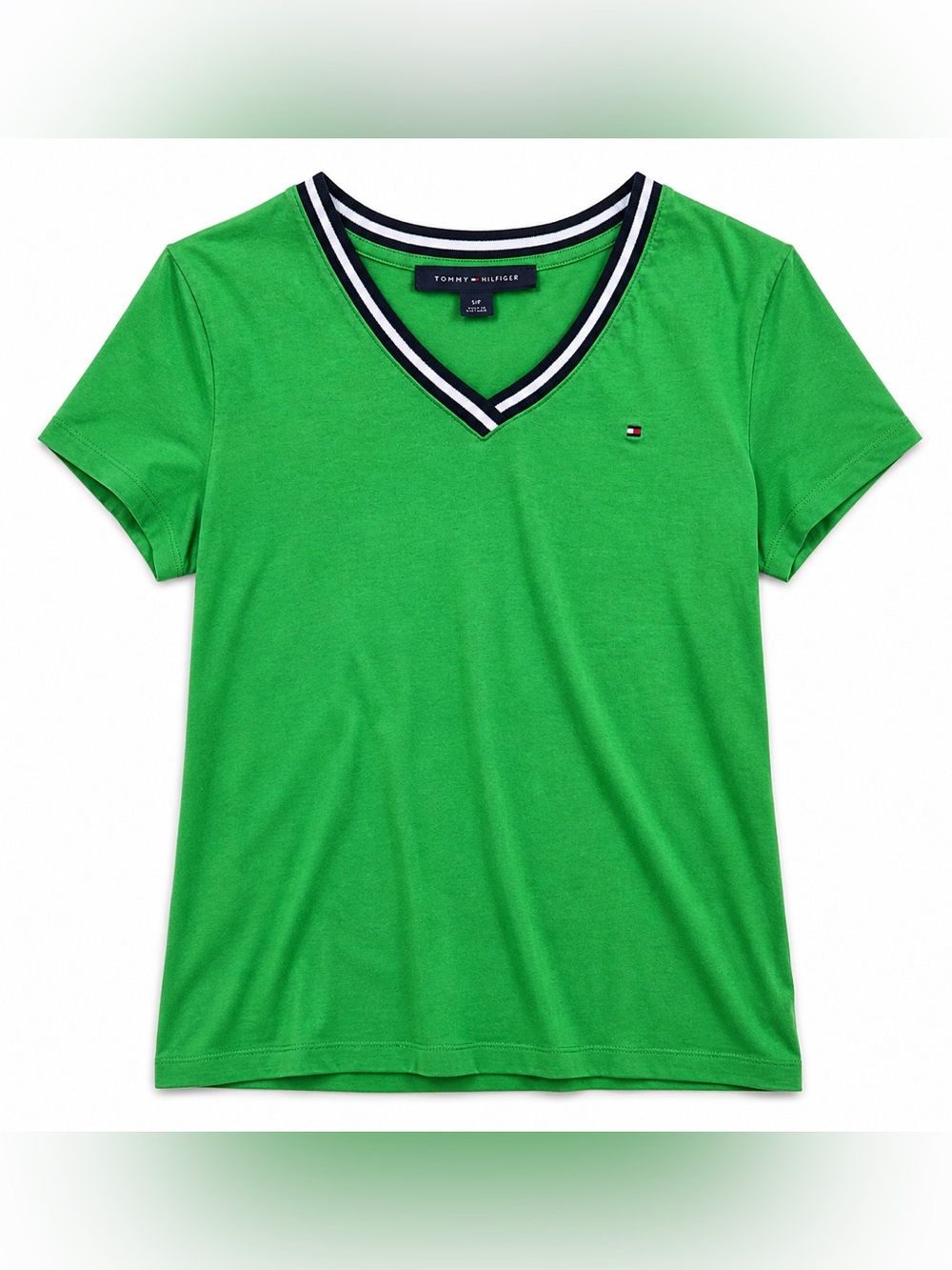 Vintage Tommy Hilfiger Women V Neck T Shirt Women Small Petite Green Cotton Y2K